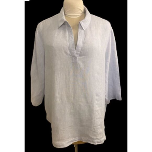 Sigrid Olsen 100% Linen Lt. Blue/Chambray Top 2X Tunic Plus Size - Picture 2 of 13